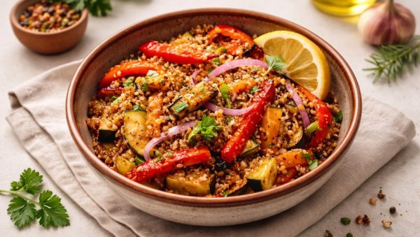 САЛАТА ОД КИНОЕ СА ПЕЧЕНИМ ПОВРЋЕМ: Здрава и заситна комбинација