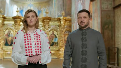 ДОК КРШИ ПРИМИРЈЕ, У НАРОДНОЈ НОШЊИ,  ЧЕСТИТА УСКРС И ПОЗИВА НА ЉУБАВ: Лицемерна порука Зеленског из храма Свете Софије (ВИДЕО)