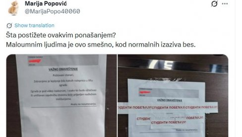 ШТЕТОЧИНЕ БЛОКАДЕРСКЕ: Малоумним људима је ово смешно, код нормалних изазива бес