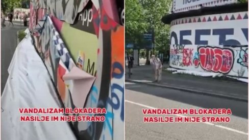 ДИВЉАЊЕ БЛОКАДЕРА БЕЗ ГРАНИЦА: Као хијене насрнули на транспарент Србија побеђује (ВИДЕО)