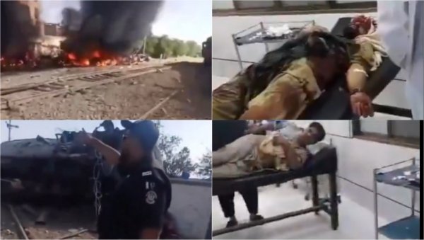 ЈЕЗИВИ ДЕТАЉИ ЕКСПЛОЗИЈЕ У ПАКИСТАНУ: Сравњен воз, тела и дим свуда око пруге (ФОТО/ВИДЕО)