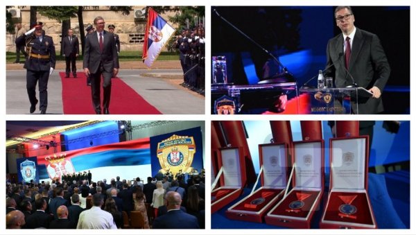 ПРЕДСЕДНИК ВУЧИЋ УРУЧИО ЈЕ МЕДАЉЕ И ПОСЛАО СНАЖНУ ПОРУКУ: Док се питам за било шта, полиција неће бити понижена