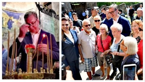 ПРЕДСЕДНИК СЕ ПОКЛОНИО МОШТИМА КНЕЗА ЛАЗАРА НА ВИДОВДАН: Вучић са народом у манастиру Раваница