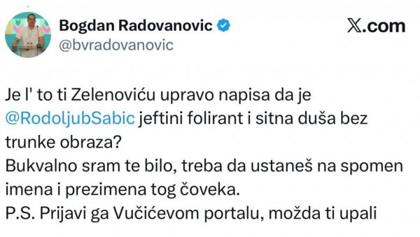 ОВО ЈЕ САДА ВЕЋ ОТВОРЕНИ РАТ, ЗЛФ ПОРУЧИО ЗЕЛЕНОВИЋУ ДС: Срам те било, пријави Шабића на портал косибрети.рс